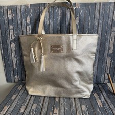Michael Kors Gold Metallic Large Woven Cotton Tote Bag