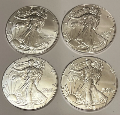#ad 2025 US MINT SILVER EAGLES. 4 Ounces Total. Fresh From Mint Roll. Uncirculated. $55.99