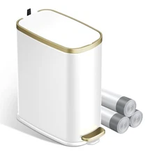 Small Bathroom Trash Can with Lid Soft Close, Step Pedal, 2.4 Gal Stainless S...