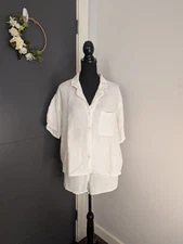 Stars Above Gauzy Cotton White Short Sleeve & Shorts Sleep Lounge Set - XXL