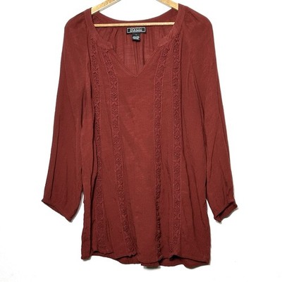 NYCC Tunic Women s XL Red 3/4 Sleeve Lightweight Pullover Blouse Top
