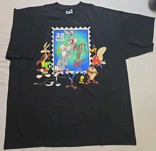 Vintage 1997 Looney Tunes Stamp Collection T Shirt 2XL Black Made in USA USPS