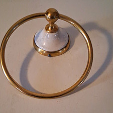 Wall Mounted Bathroom Towel Ring Holder Gold White Metal Porcelain