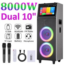 Dual 10" Portable Karaoke Machine Speaker with 2 Wireless Mics  Remote