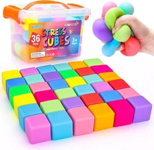 36 Pack Slow Rising Stress Cube, Dough Stress Balls Squishy Fidget Toys Bulk for