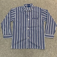 Vintage 90s Towncraft Men's Button Front Shirt Medium Blue Striped Sleepwear