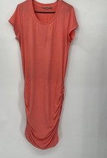 Athleta Womans Topanga Shirt Dress Size MT Coral Ruched Round Neck