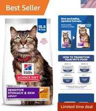 Adult 1-6 Sensitive Stomach & Skin Dry Cat Food, Chicken & Rice, 15.5 lb. Bag...