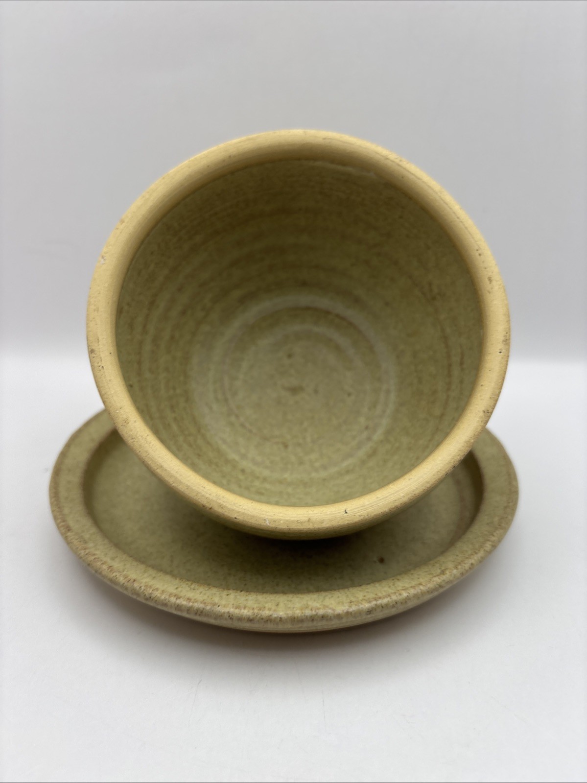 Art Pottery Butter/Cheese Keeper with Done Lid & Apple Design~Signed