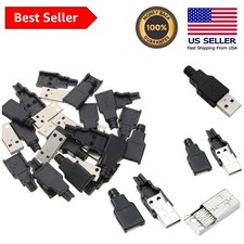 Durable 20pcs USB Type A Male Connectors - Easy Soldering Black Plastic Cover