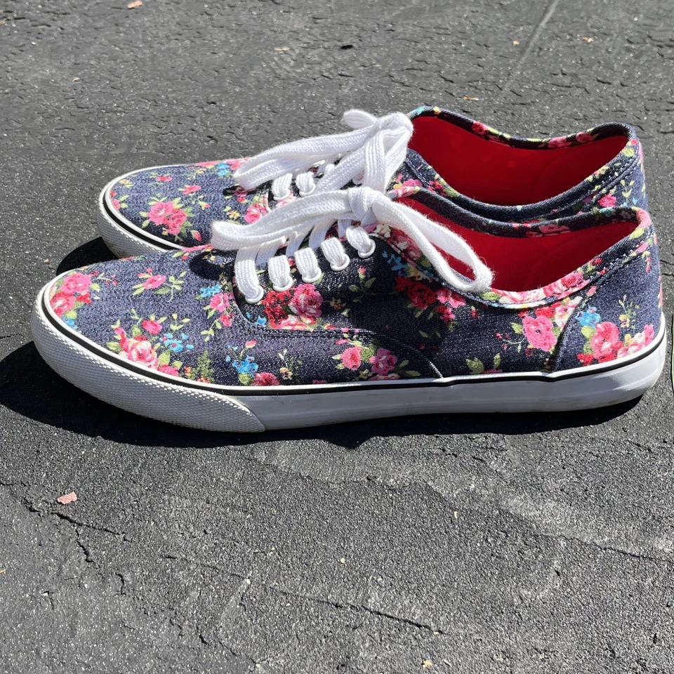 Zapatos sin cordones Mossimo Supply Co de lona floral para mujer talla 9 azul rosa con cordones Foto 4 de 4