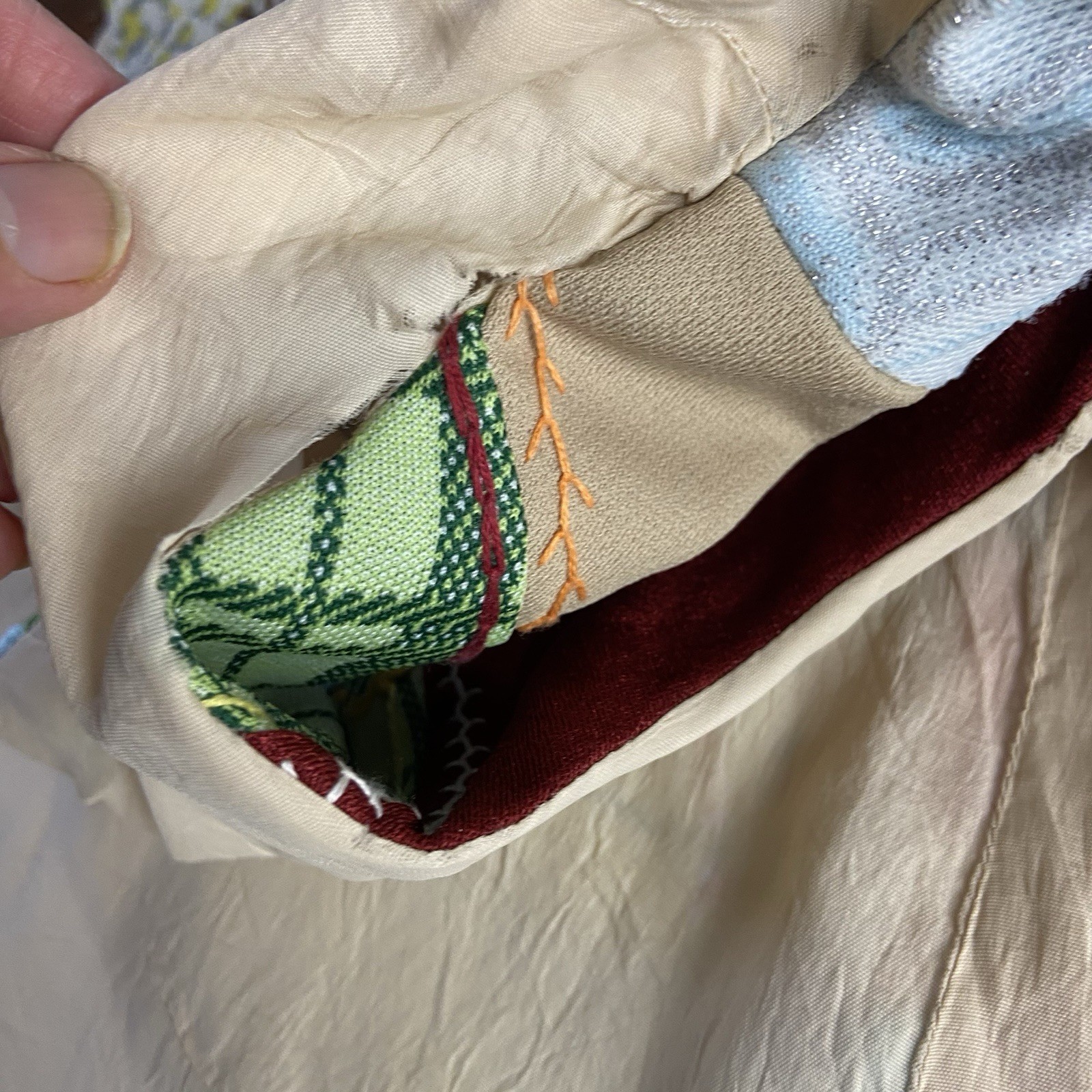 Vintage 60s 70s Polyester Patchwork Crazy Quilt V… - image 9