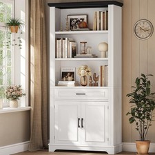 Farmhouse Bookshelves  Bookcases W/ Doors  Drawer Bookshelf W/ Storage