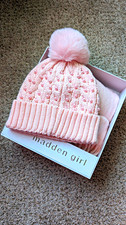 Madden Girl Women's Pink Solid Knit Pom Pom Beanie Hat  Scarf 2-Piece Set