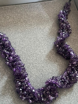 #ad Amethyst 18” Gemstone Chip Collar Necklace HSN New In Box $40.00