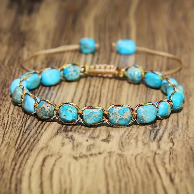 Gewebtes Naturstein Armband Boho Chic Damen Ziehverschluss Geschenk