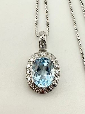 ROSS SIMONS 925 STERLINGSILBER BLAUTOPAS DIAMANT AKZENT 18'' HALSKETTE K303C
