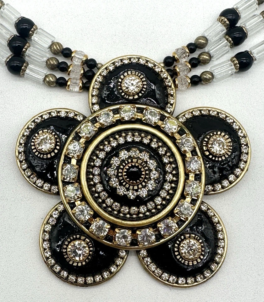 Collar colgante vintage Michal Golán tres hilos esmalte y diamantes de imitación Foto 2 de 4