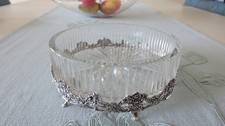 Silber Schale ALBO 835 m. Kristallglas Einsatz 14 cm Dm / Top Zustand