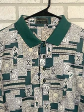 Vintage Descente Golf Polo Shirt Men’s XL Retro 90s Style Green Collar Pattern 
