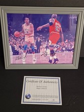 Michael Jordan & Magic Johnson Dual Signed 8x10 Photo w/ COA Lakers Bulls Frame