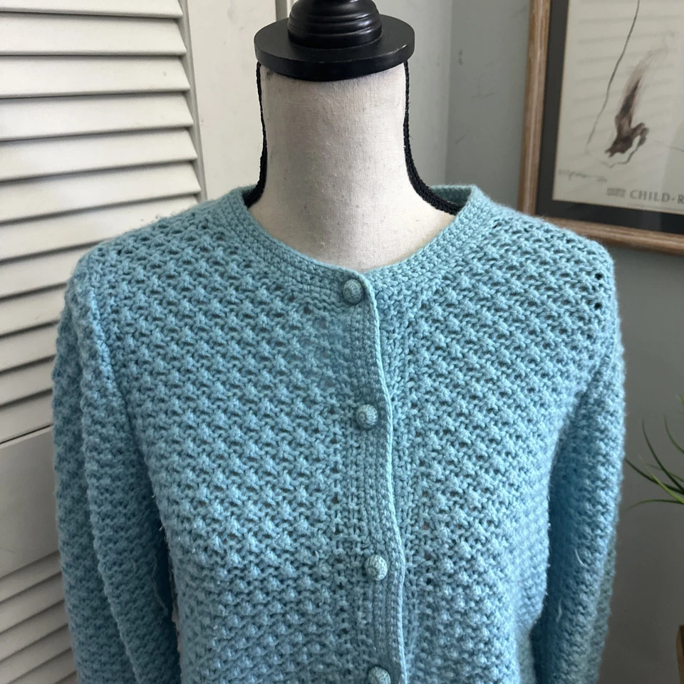 LL BEAN Sweater Womens Large Blue Wool Angora Blend Retro Preppy Grannycore - Image 2 of 4