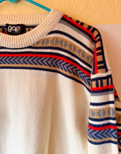 Vintage 80s 90s GAP Men s Crewneck Sweater S/M Geometric Fair Isle Apres Ski Y2K