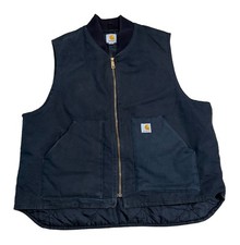 Carhartt Mens Canvas Duck Vest 2XL Black Quilt Lined Zip Up Workwear