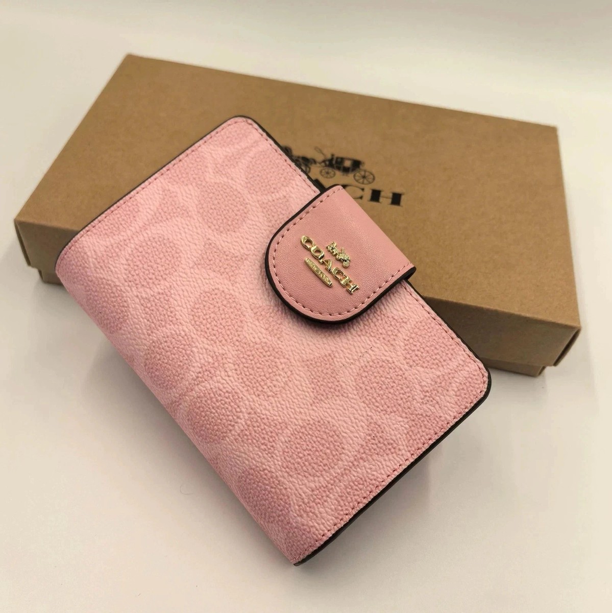 Coach Medium Corner Zip Wallet In Signature Canvas Pink CW786 With