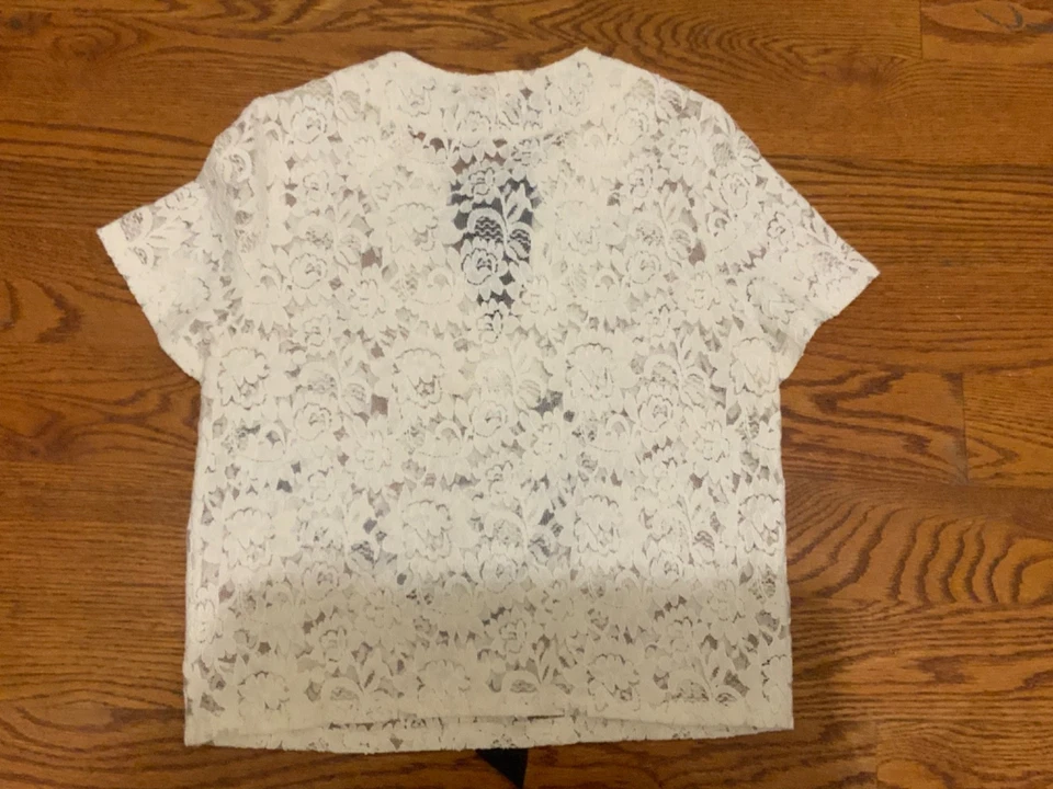 SUPRANO OFF WHITE LACE TOP WITH BLACK BOW WOMEN ELEGANT - Image 2 of 2