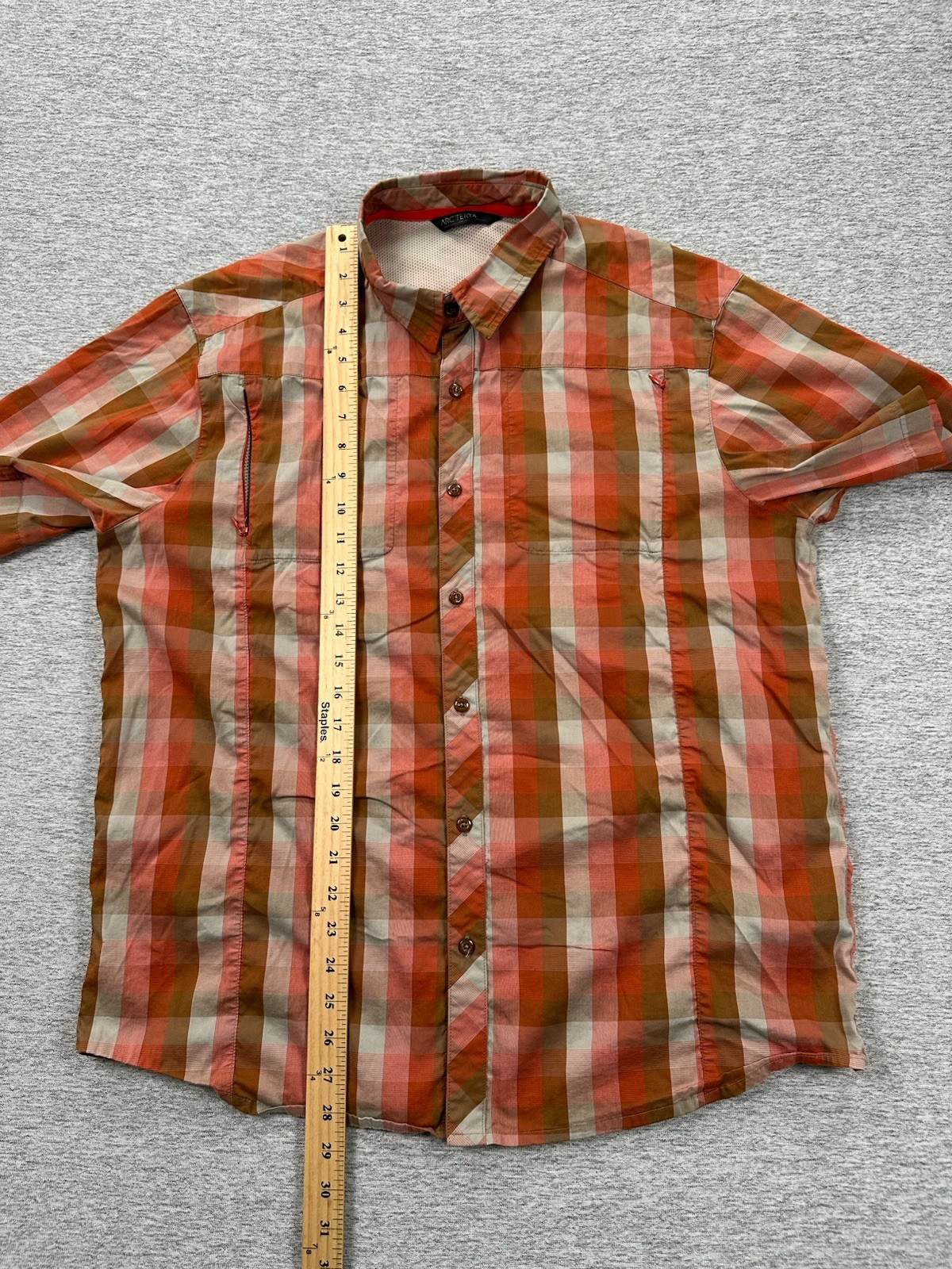 ARC'TERYX Arcteryx Camicia Uomo Grande Plaid Manica Corta Bottoni Zip Tasche Outdoor