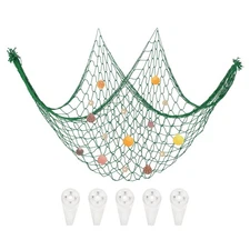 Decorative Fishing Net 40"x80" Fish Net Party Decorative with Shell, Grass Green