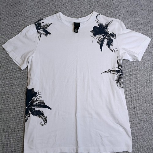 H&M, H&M Floral Graphic T-Shirt Mens Small White Excellent Short Sleeve Cotton Tee