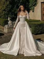 Sweetheart WeddingDresses with Detachable Satin Train Sequin Pearls Bridal Gown