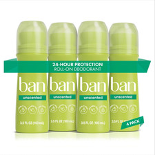 Ban Original Unscented 24-Hour Invisible Antiperspirant, 3.5Oz Roll-On Deodorant