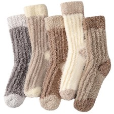 Tavaleu Fuzzy Socks for Women, Fluffy One Size, 5 Pairs Stripe-1, 6-10