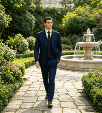 Elegant Men's Regular Fit 3Pcs Tweed Herringbone Suit Vest Groom Wedding Attire