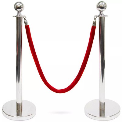BRYBELLY 3-FOOT STANCHION WITH 4.5 FT RED VELVET ROPE, S - RED AND CHROME