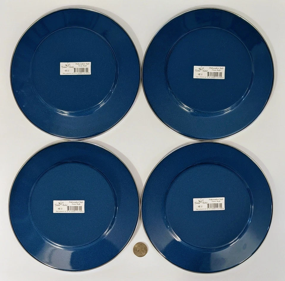 Juego 4 Platos de Ensalada Esmaltados Cangrejo Azul Conejo Dorado 8.5" Costero Náutico Foto 2 de 2