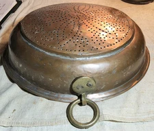 ANTIQUE HANDMADE COPPER METAL COLANDER SIFTER w/ STAR DESIGN & TIN LINING INSIDE