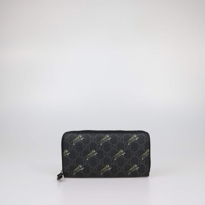 Gucci Black GG Supreme Canvas Tiger Print Zip Around Wallet