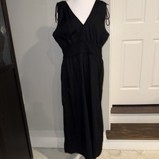 Old Navy Black Smocked Waist Maxi Dress Sleeveless V-Neck Tie Shoulder XL
