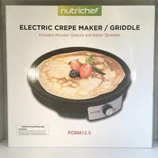 NutriChef PCRM12.5 Electric Crepe Maker 12" Nonstick Griddle New