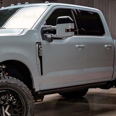 Mirror COVERS for 2024-2026 Ford F250 350 Top GLOSS BLACK+Bottom R7 GLACIER GRAY