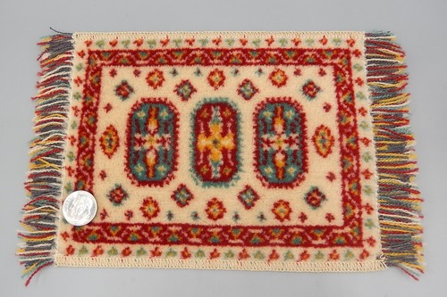 Vtg Southwest Pattern Wool Rug W Fringe Artisan Dollhouse Miniature 1:12 - Bild 6 von 16