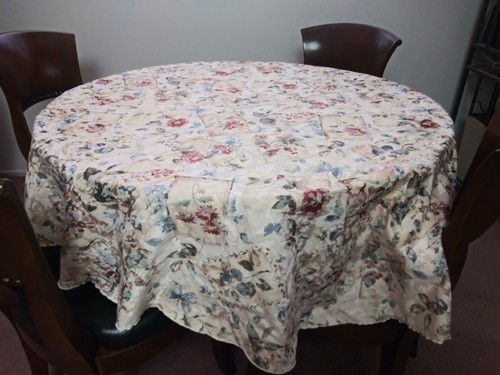 Round -Linen Blend FLORAL Tablecloth Country Tabletop 68" X 68"