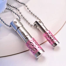 Cylinder 'ONLY LOVE' Memorial Cremation Urn Vial Pendant Necklace Pink
