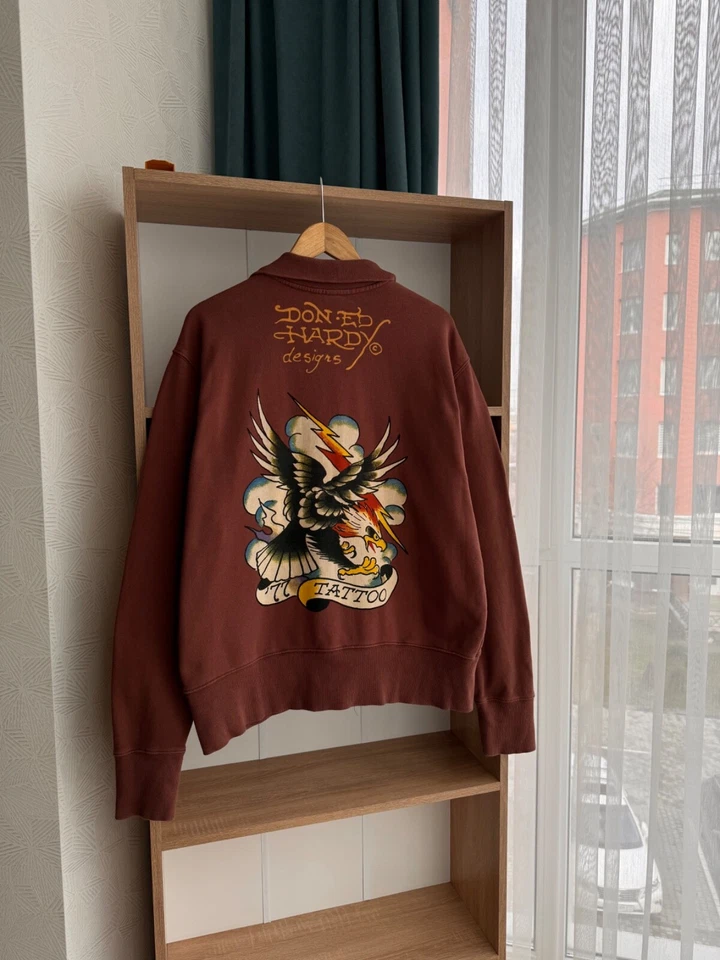 VTG Ed Hardy by Christian Audigier Japanese Brown Tattoo Zip Hoodie - Image 3 of 4