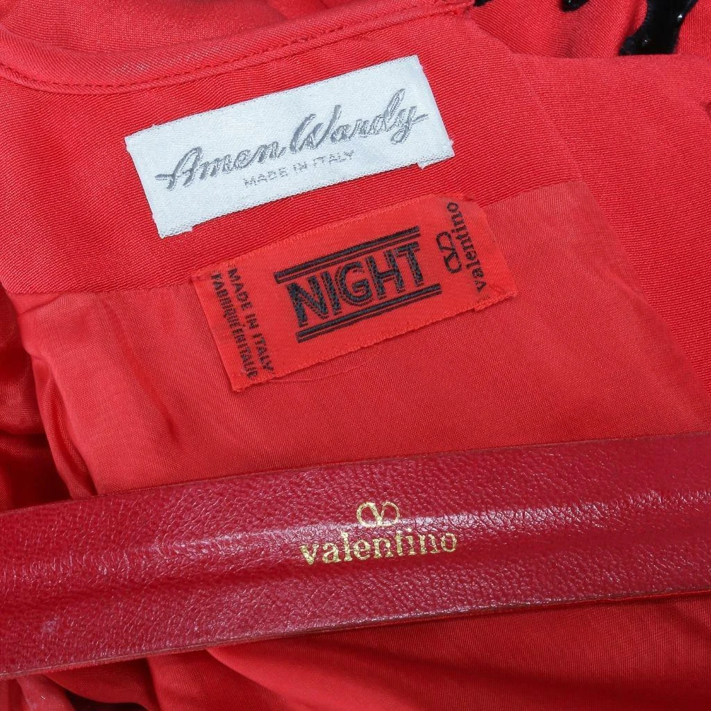 Abito VALENTINO NIGHT VINTAGE AMEN WARDY rosso paisley perline lunghezza ginocchio cintura 8