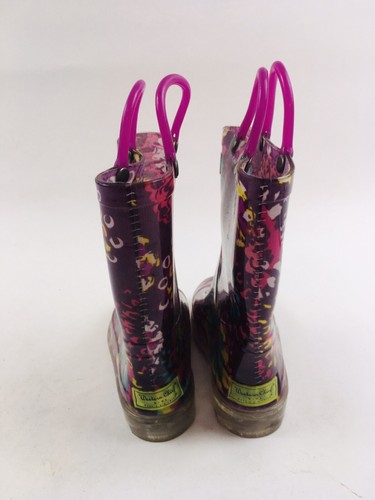Chief Rubber Rain Boots Girls Size 9 Purple Floral Colorful Pull Tabs - Picture 7 of 8